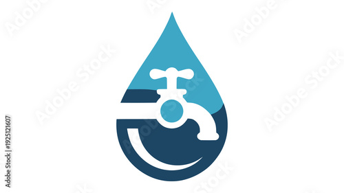 Minimalist water faucet and drop icon in flat design