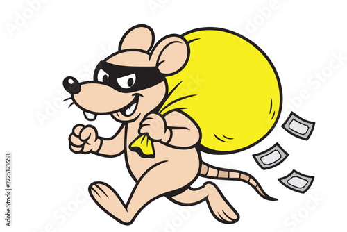 A symbolic vector illustration of a sneaky rat carrying a large money bag, representing corruption, greed, and hidden financial misconduct in a bold style.