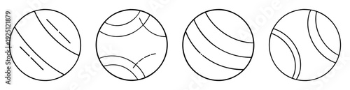 Four circular diagrams exhibiting variations of intersecting curves and dashed lines