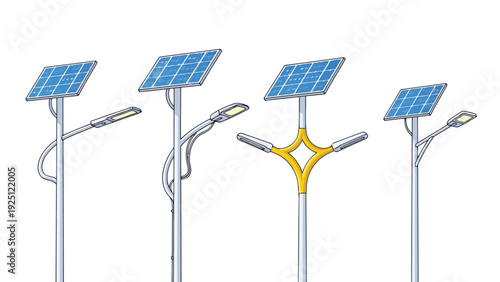 Illustration of various types of street lighting with solar-powered options included
