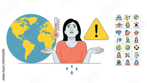 Woman highlighting global communication and diverse digital interactions with alerts and emojis.