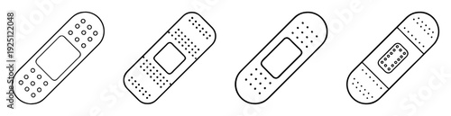 Diverse collection of adhesive bandages in black and white outline designs