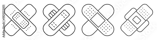 Vector Illustration of Various Crossed Bandaids or Plasters in Black and White