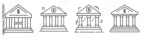 Four minimalist bank icon with dollar sign for finance concepts and metaphors