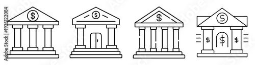 Outlined Icons of Banking Institutions and Finance with Dollar Signs