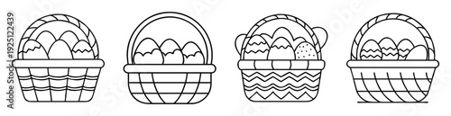 Black and white Easter baskets filled with decorated eggs vector illustration