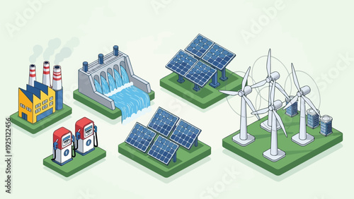 Modern smart city infrastructure with interconnected buildings and renewable energy sources