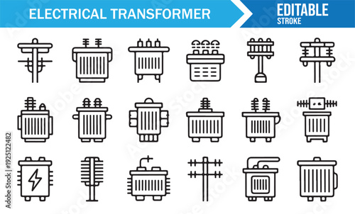 Power Supply and Transmission Monochrome Icon Bundle