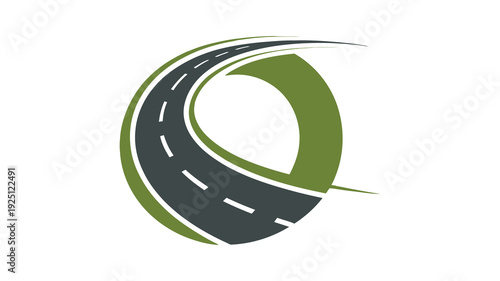Dynamic green road race track or progress pathway vector icon