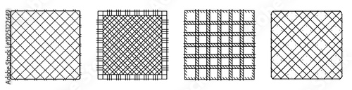 Four square variations of crisscrossing line patterns in black and white color