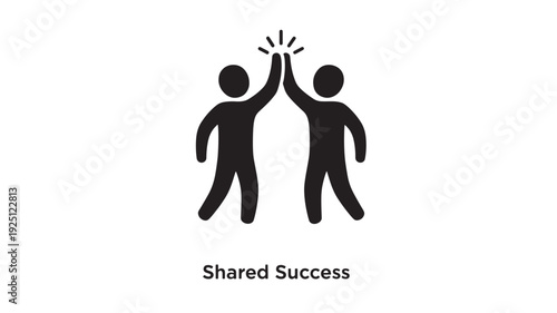 Simple,  illustration of two figures giving each other a high five, symbolizing partnership and achievement in a clean white background.