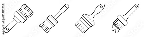 Minimalist line art showing four different paint brushes for creative painting
