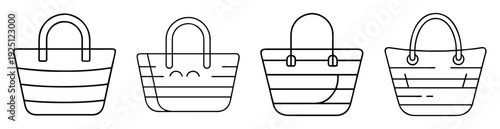 Vector image displaying four variations of striped tote bag design
