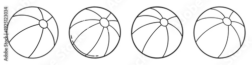 Outline of multiple beach balls with classic panel design in black and white