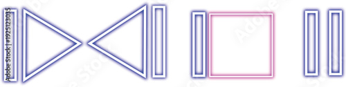 Glowing Neon Media Control Icons Set – Rewind, Stop and Pause Buttons