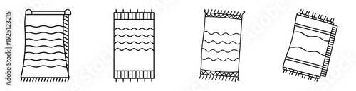 Four unique rugs with wavy pattern, fringes, and textured borders design