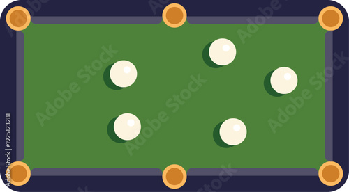 Simple vector illustration of a green billiard table with five white balls and six pockets