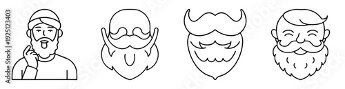 Diverse collection of beard and mustache styles in simple line art