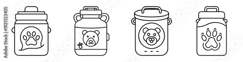 Four jars featuring animal designs and convenient handles in a minimalist line art style