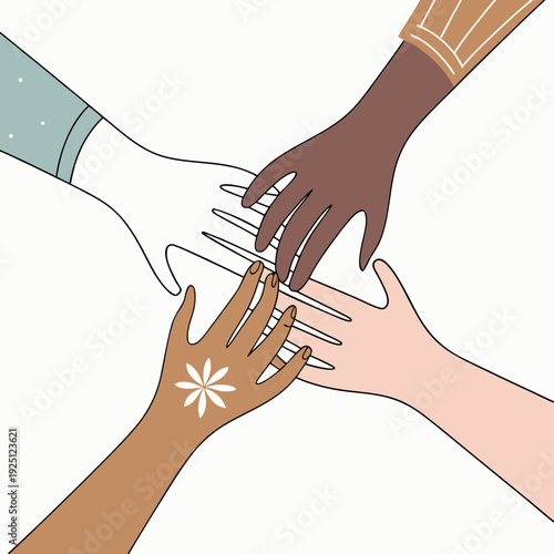 International Day for the Elimination of Racial Discrimination – Diverse Hands Unity Concept, Equality and Anti-Racism Awareness Illustration