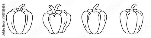 Minimalist line drawing of four sweet bell peppers arranged in a row
