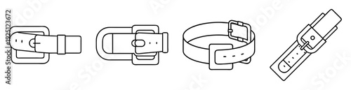 Outline illustration showing a variety of belt styles with different buckles