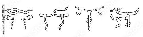 Stylized artistic rendering of phylacteries, religious Jewish objects, black outlines, white background