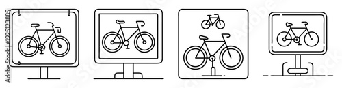 Vector illustration of stylized bicycle signs and symbols in black and white