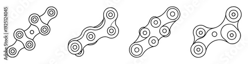 Four representations of bicycle chains arranged in a linear fashion on white background