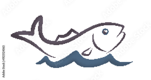A pixel symbol of blue fish with wave.