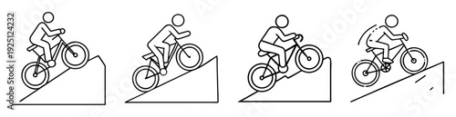 Simple Line Drawing Illustrating Four Positions While Riding a Bicycle Uphill