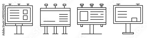 minimalist monochrome line art illustration depicting four billboards advertising signboards