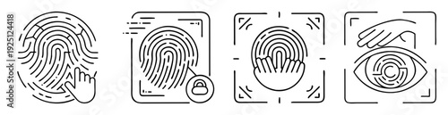Line art biometric authentication methods including fingerprint scanning and iris recognition
