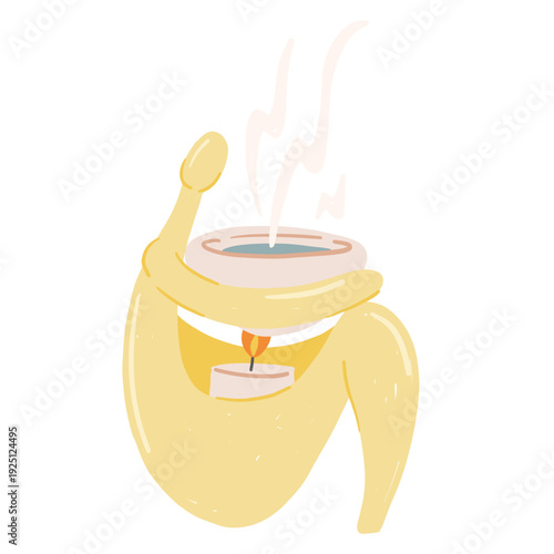 Yellow ceramic aroma lamp shaped as woman holding oil bowl