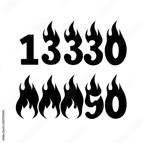 Collection of red burning fiery numbers vector illustration
