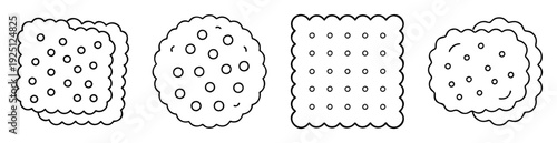 Outlined illustration of crackers in various shapes and formations with uniform holes