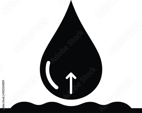 Black oil drop icon with upward arrow above wave line symbolizing rising crude oil prices energy market concept vector illustration