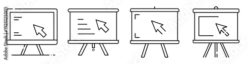 Four different monitor and projection screen design concepts showing cursor interaction