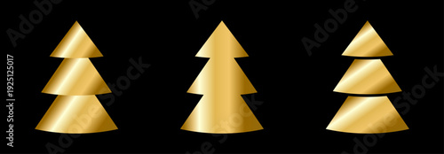 Geometric gold gradient Christmas tree. Holiday elegant set.