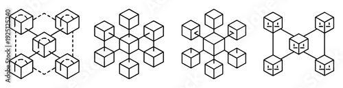 Black and White Cubes Linked by Lines to Create Geometric Designs, Artful Geometry