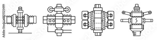 Illustration of four different configurations of a wellhead or blowout preventer stack