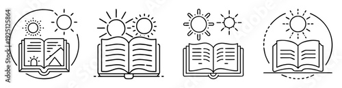 Black and White Open Books Under the Sun Illustration Collection Set