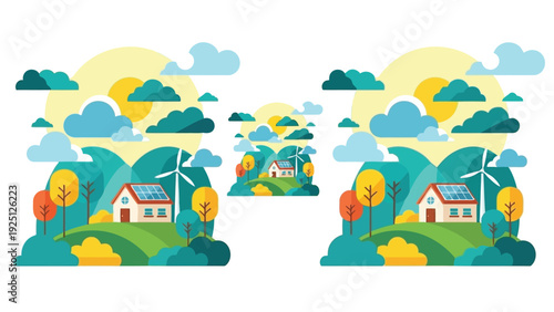 Colorful abstract illustration of interconnected islands with vibrant landscapes and sky.