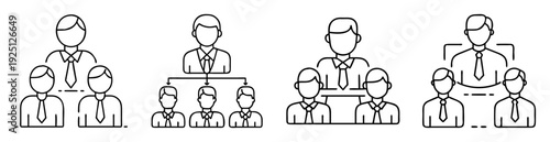Outline illustration depicting business hierarchy with team leaders and subordinates