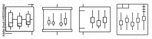 Set of four candlestick chart patterns variations representing different financial trends