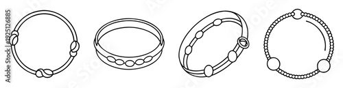 Four distinct bracelet design drawings presented in a row on a white background