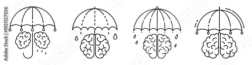 Umbrellas Protecting Brains from Negative Thoughts and Emotions in Black and White