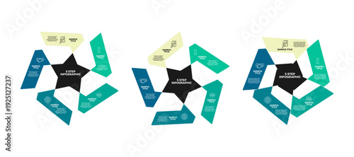 Infographic Venn diagram chart template for business 5 circle pentagon parts options, presentation with venn diagram elements vector illustration.
