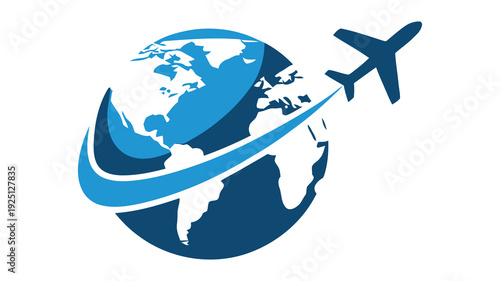 Global travel and aviation concept with airplane and earth