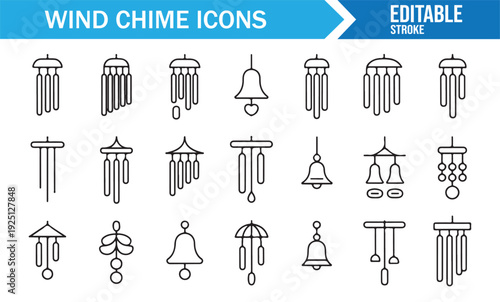 Garden and Outdoor Wind Chime Outline Vector Icons